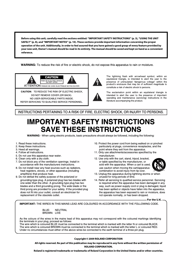 Page 1 de la notice Manuel utilisateur Roland HP-307