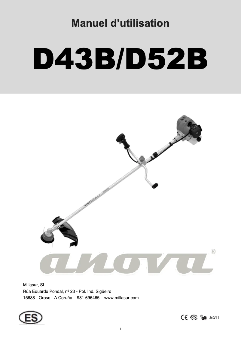 Page 1 de la notice Manuel utilisateur Anova D52B