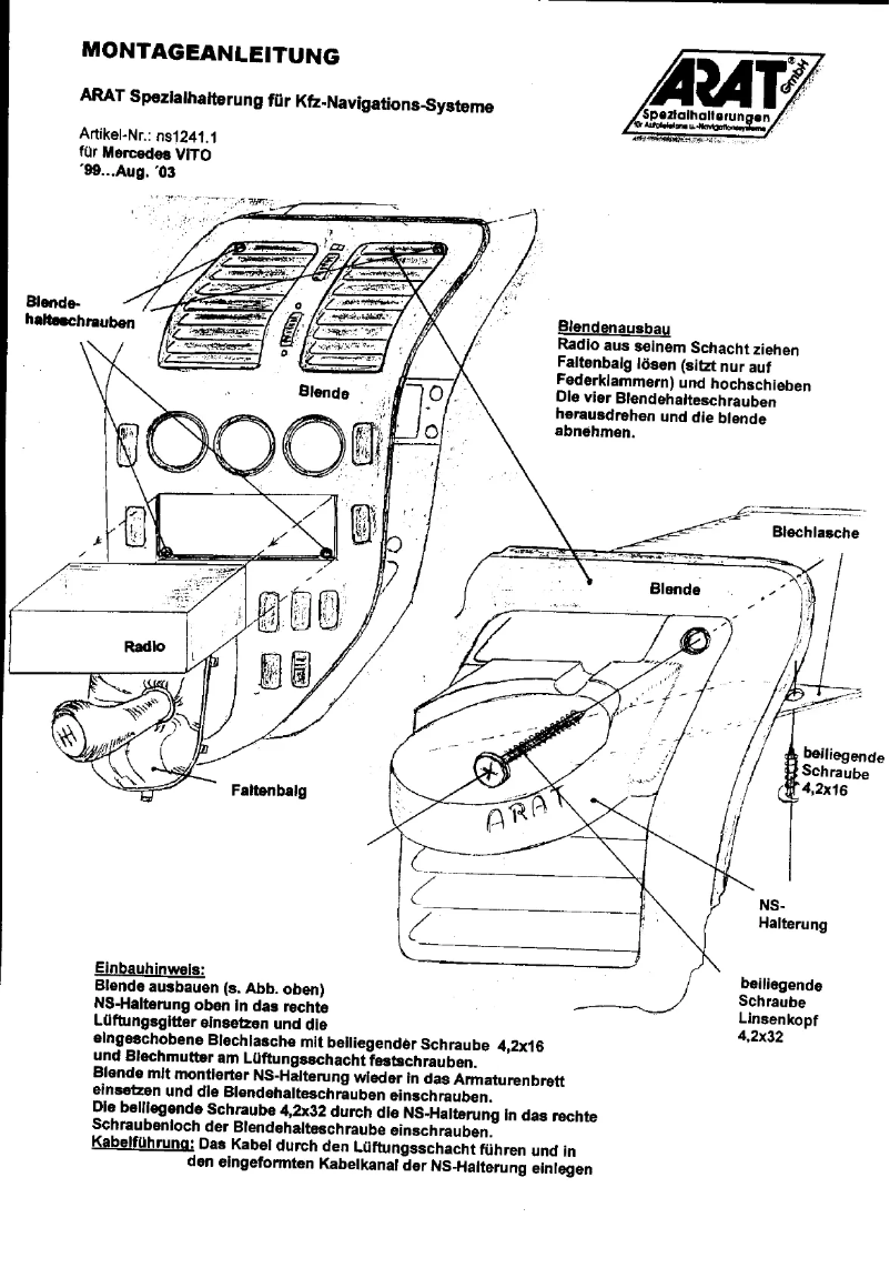 Page 1 de la notice Manuel utilisateur Arat NS1241.1