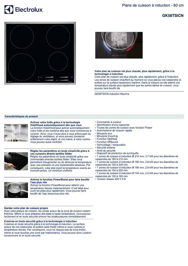 Page n°1 - Fiche technique Electrolux GK58TSICN