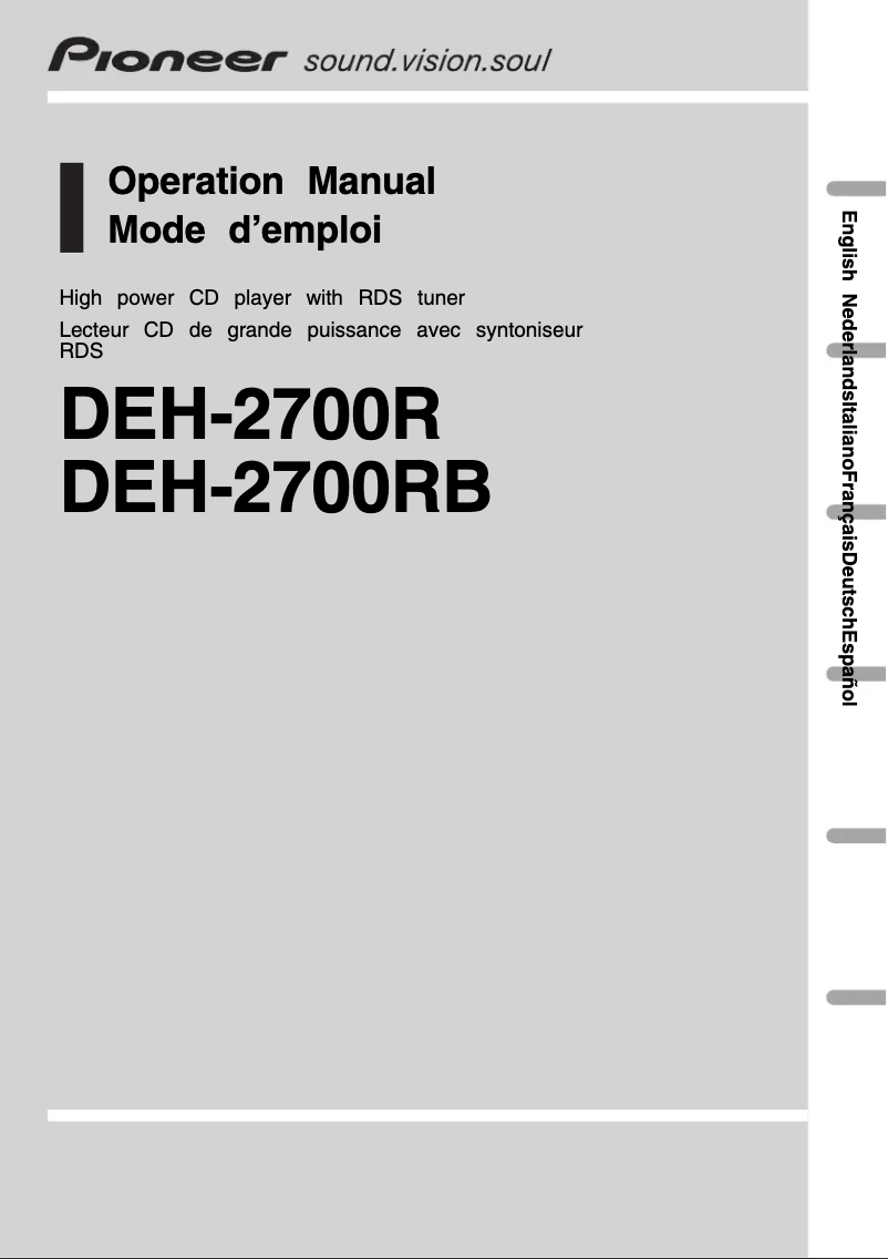 Page 1 of the manual User Manual Pioneer DEH-2700R