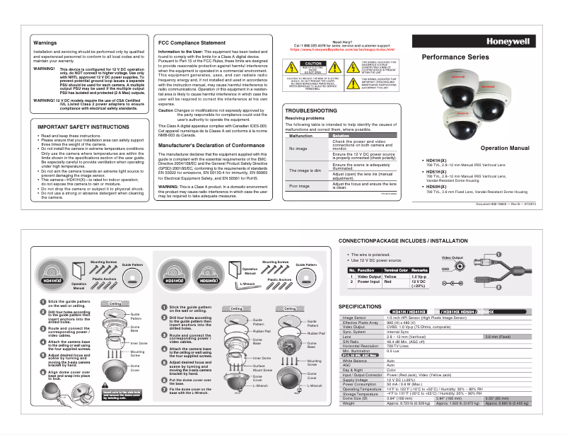 Page 1 de la notice Manuel utilisateur Honeywell Performance HD41H