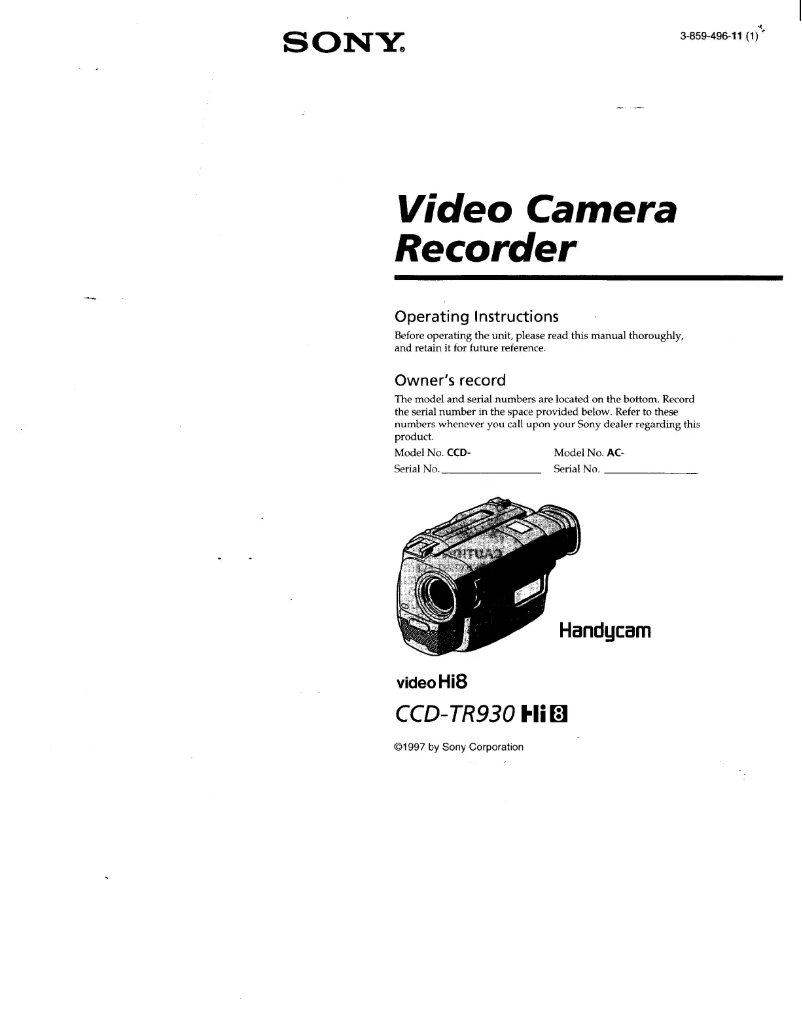 Page n°1 - Manuel utilisateur Sony CCD-TR930