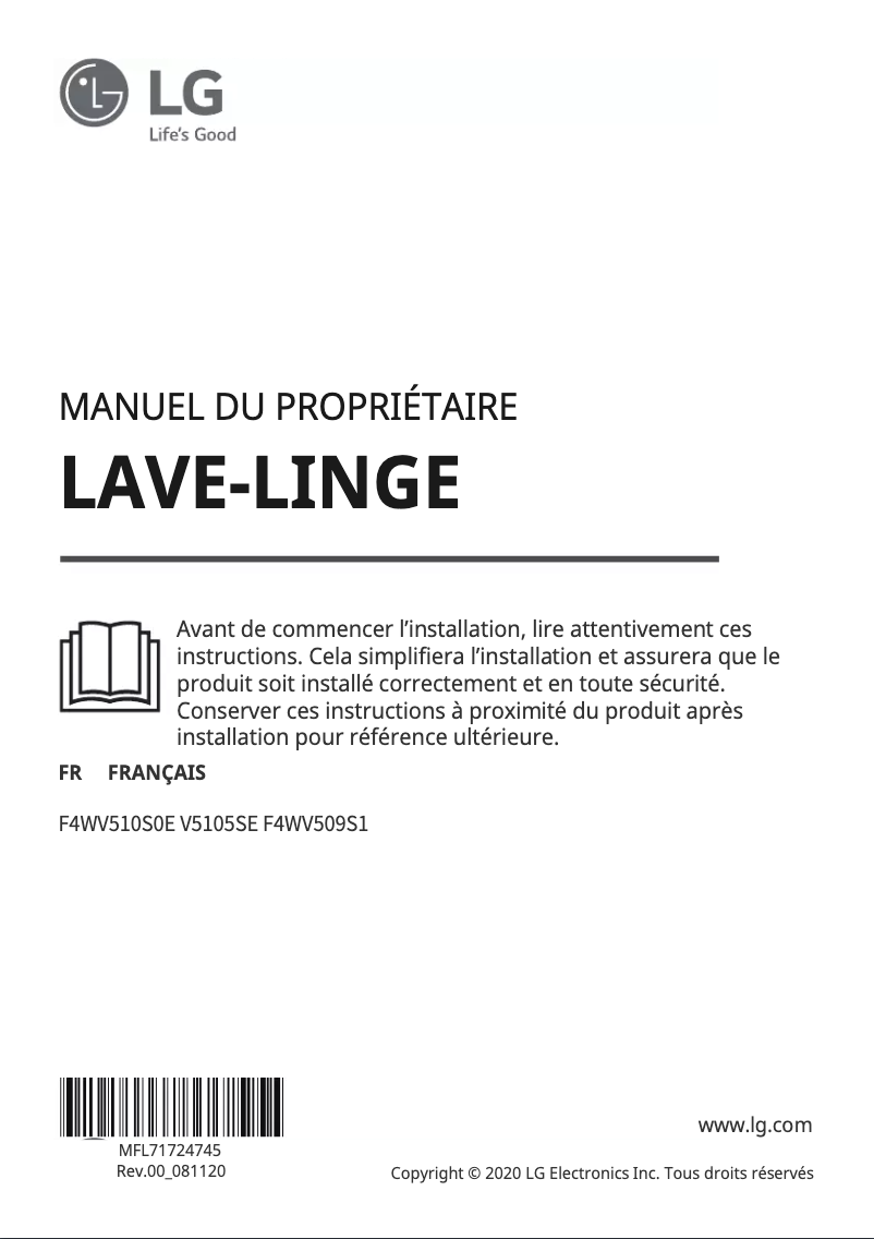 Page 1 de la notice Manuel utilisateur LG F4WV510S0E