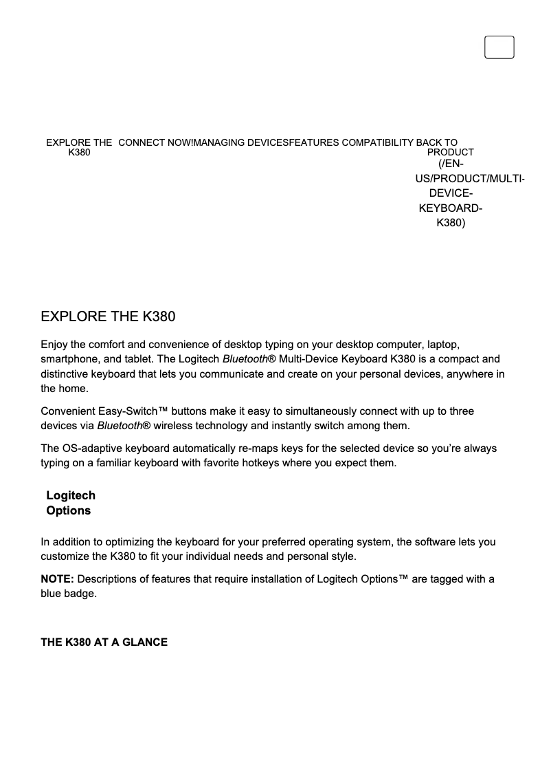 Page 1 de la notice Manuel utilisateur Logitech K380