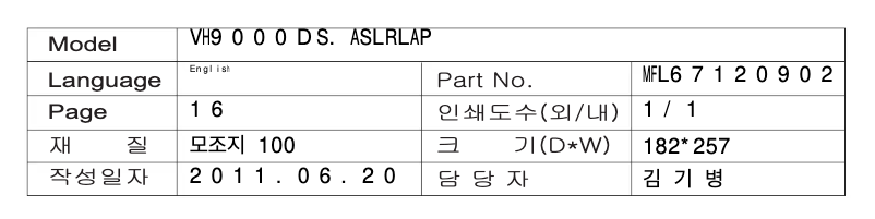 Page n°1 - Manuel utilisateur LG VH9000DS