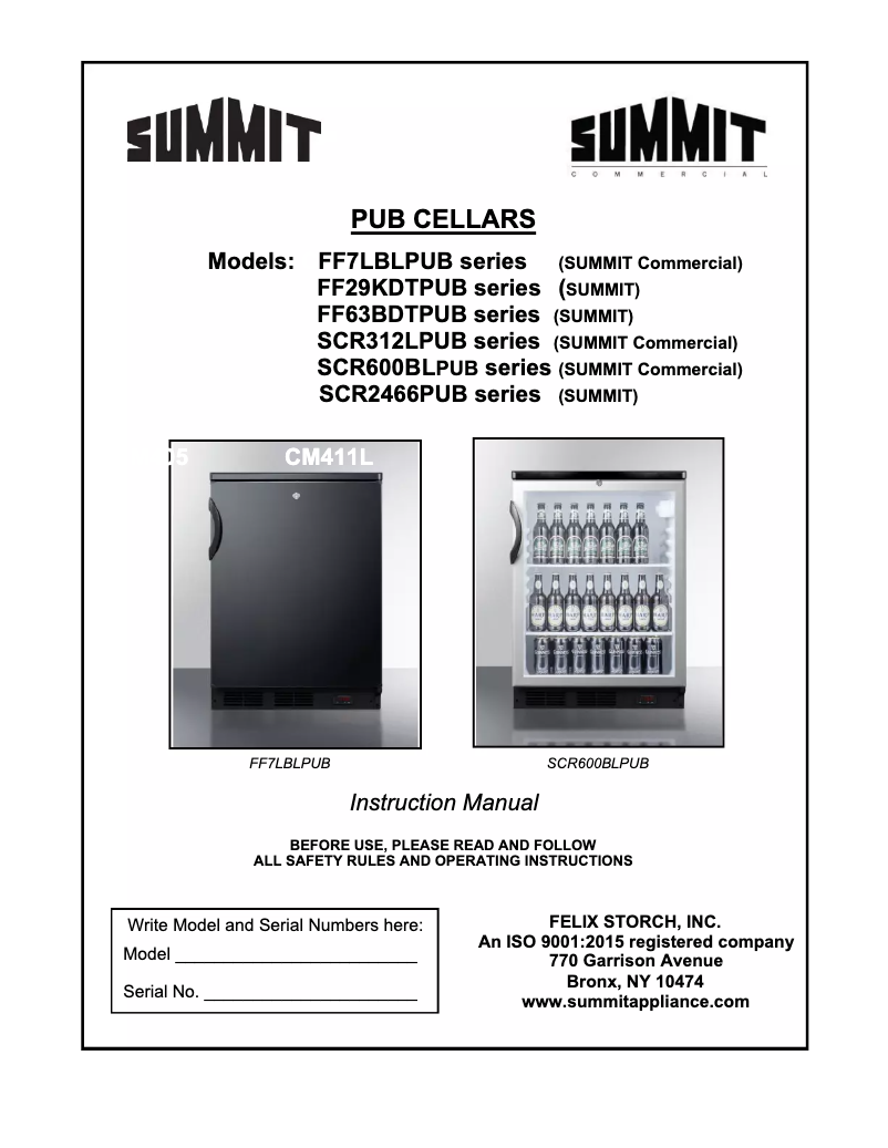 Page 1 de la notice Guide d'installation Summit FF63BBIDTPUBSSHH