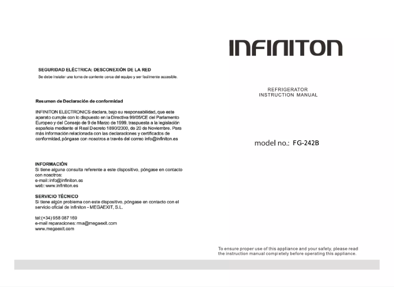 Page 1 de la notice Manuel utilisateur Infiniton FG-242B