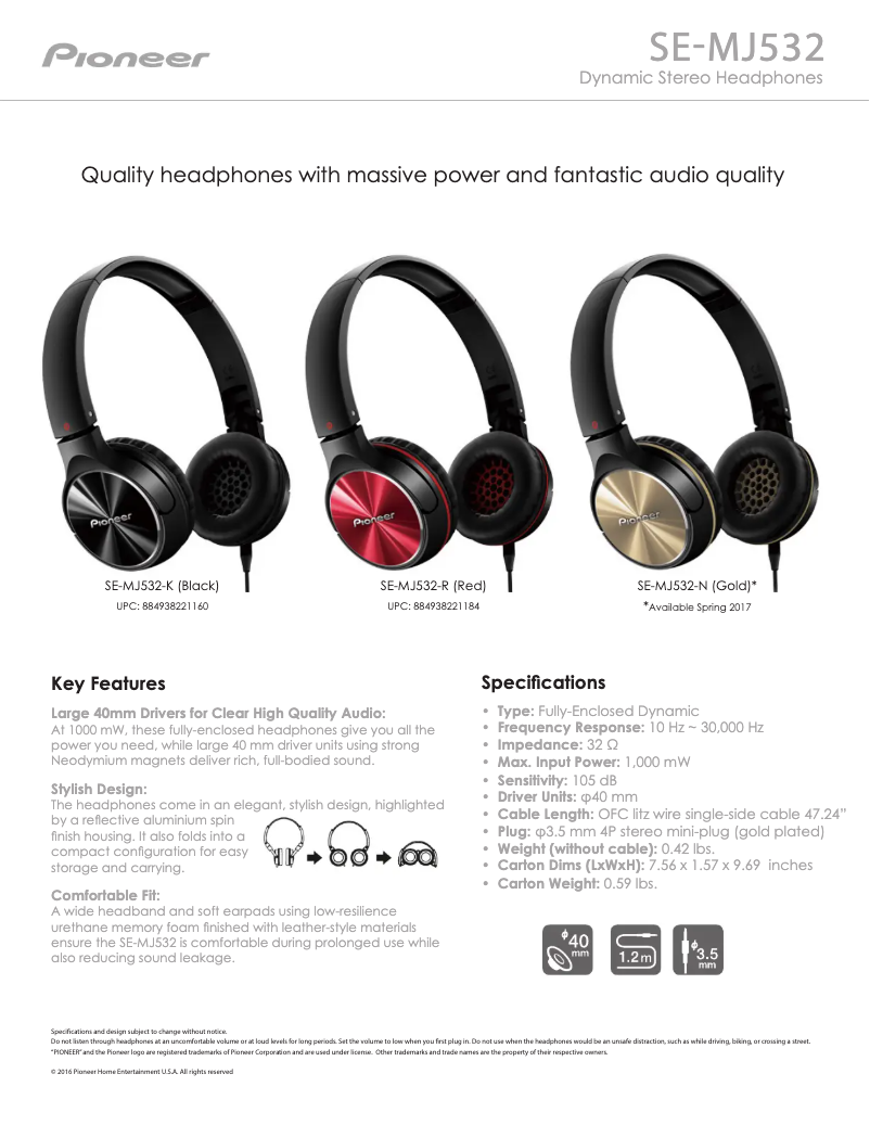 Page 1 de la notice Manuel utilisateur Pioneer SE-MJ532