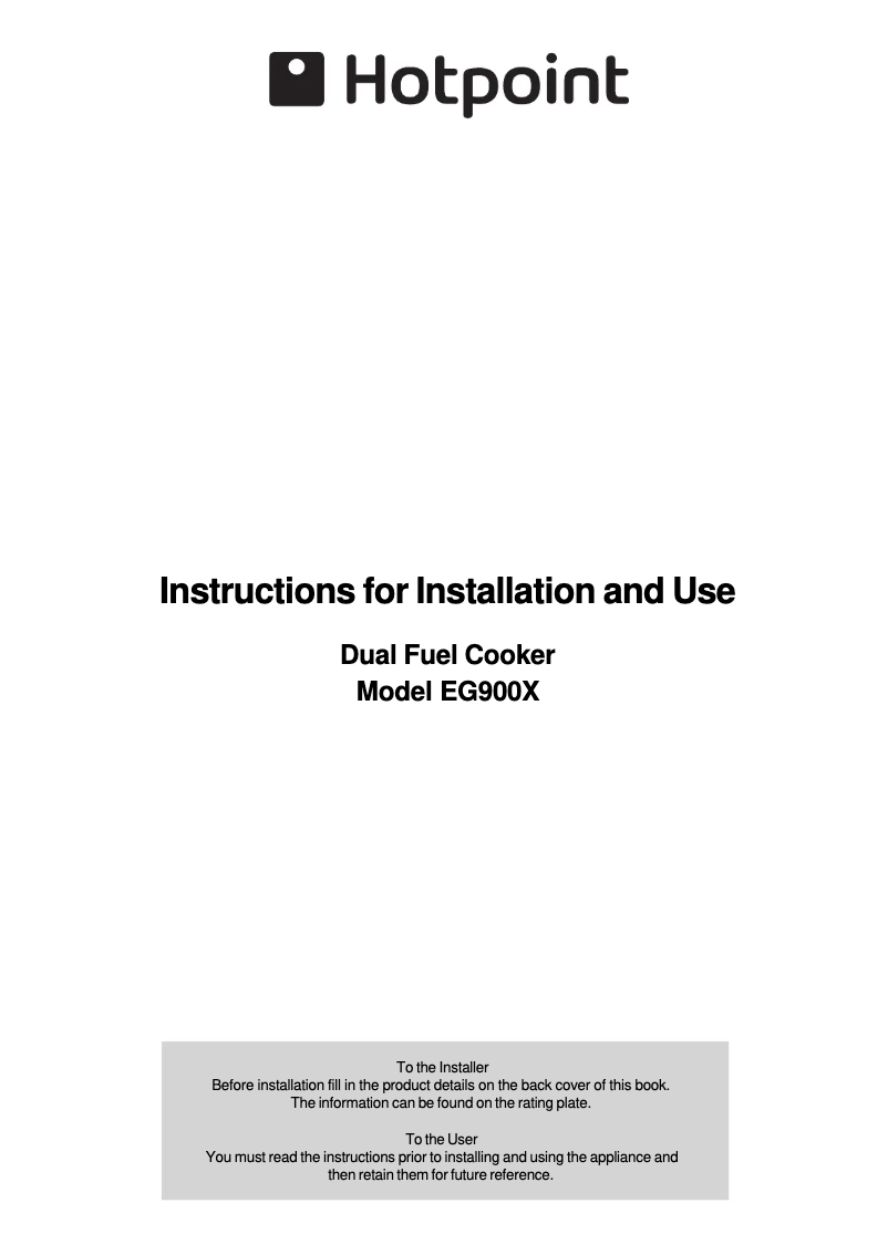 Page n°1 - Manuel utilisateur Hotpoint EG900X