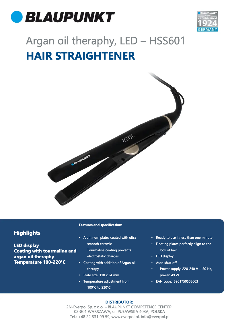 Página 1 del manual Ficha técnica Blaupunkt HSS601