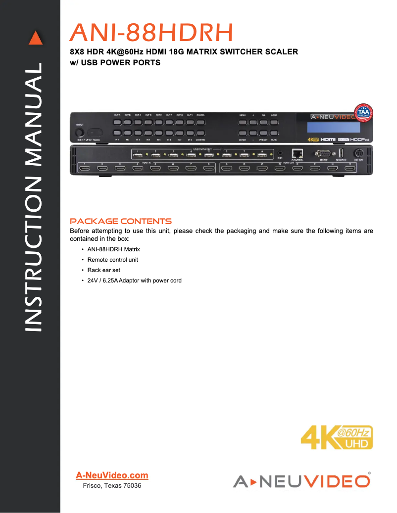 Page 1 de la notice Manuel utilisateur A-NeuVideo ANI-88HDRH