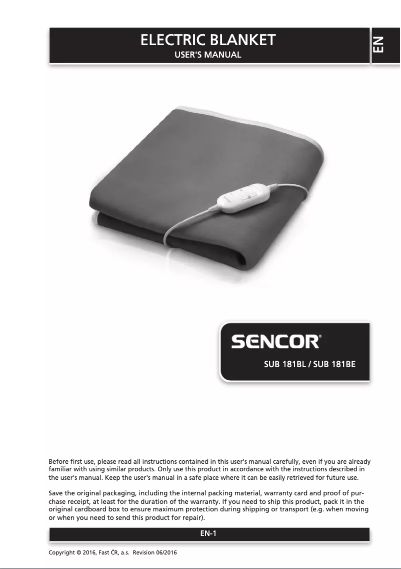 Page n°1 - Manuel utilisateur Sencor SUB 181BE