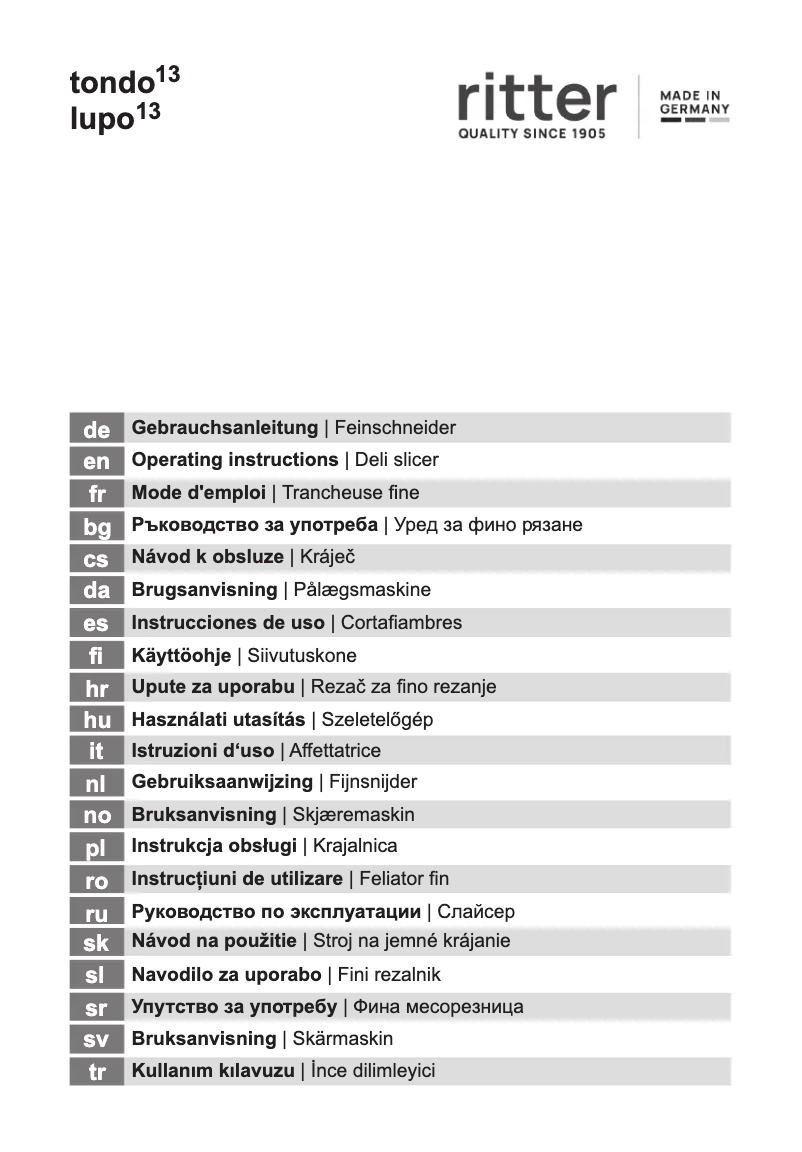Page 1 de la notice Manuel utilisateur Ritter Tondo¹³