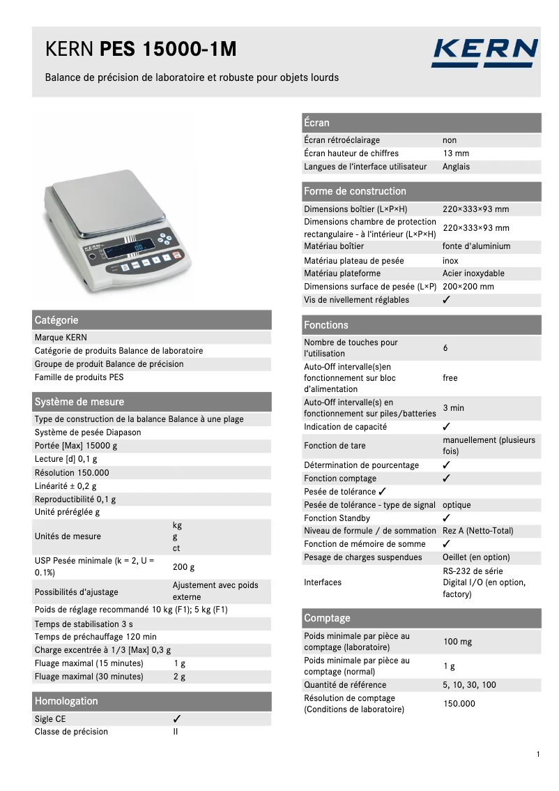 Image de la première page du manuel de l'appareil PES 15000-1M