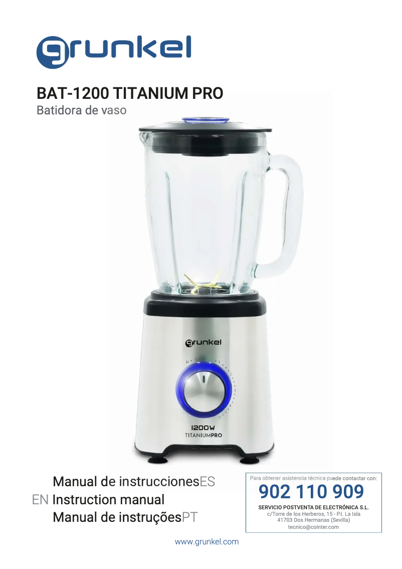 Page 1 de la notice Manuel utilisateur Grunkel TITANIUM PRO BAT-1200