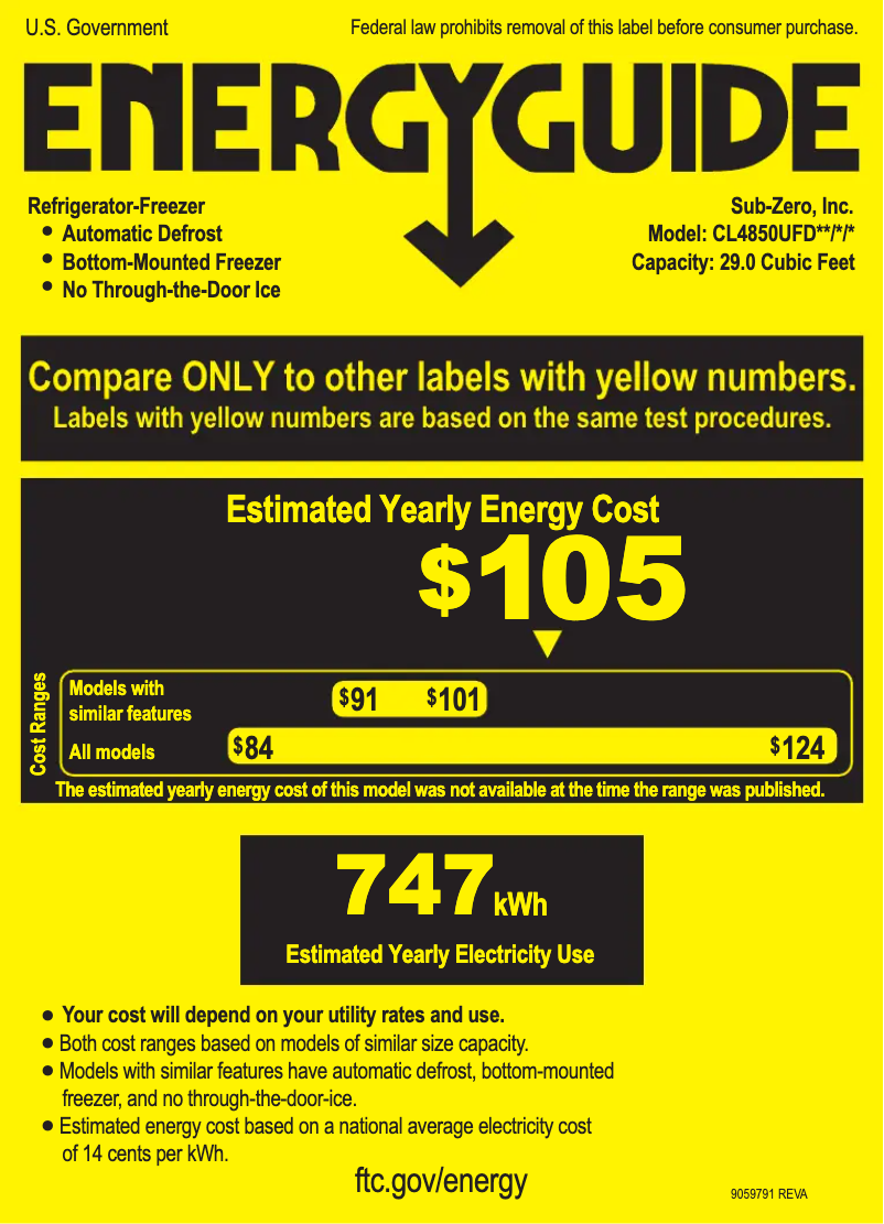 Page n°1 - Label énergétique Sub-Zero CL4850UFDIO