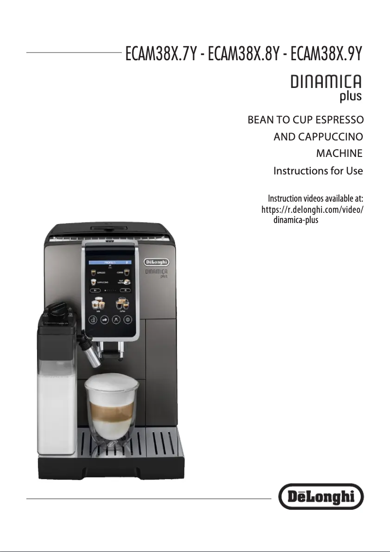 Page 1 de la notice Manuel utilisateur DeLonghi Dinamica Plus ECAM380.85.SB