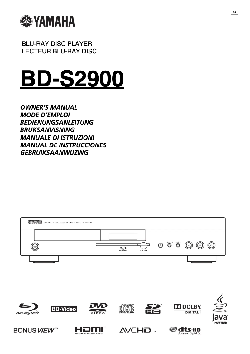Page 1 de la notice Manuel utilisateur Yamaha BD-S2900