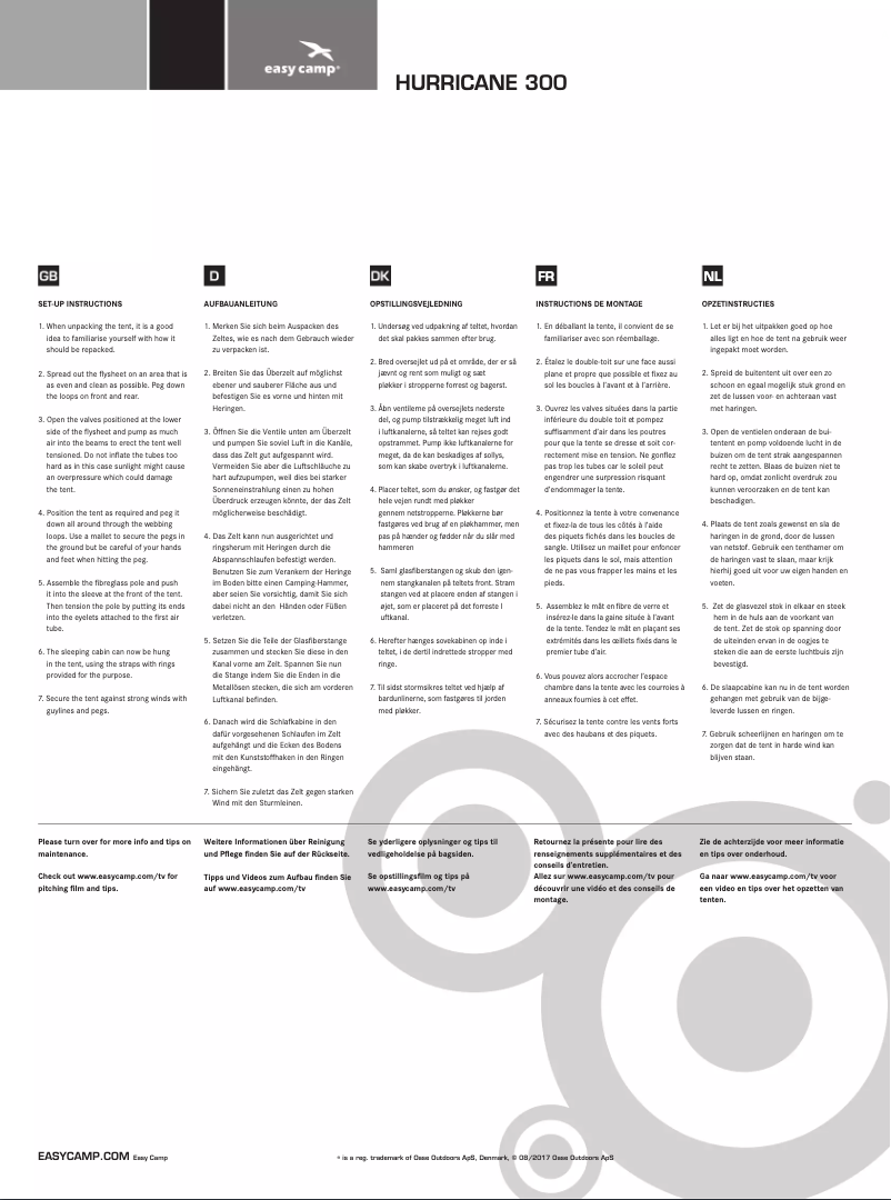 Page n°1 - Manuel utilisateur Easy Camp Hurricane 300