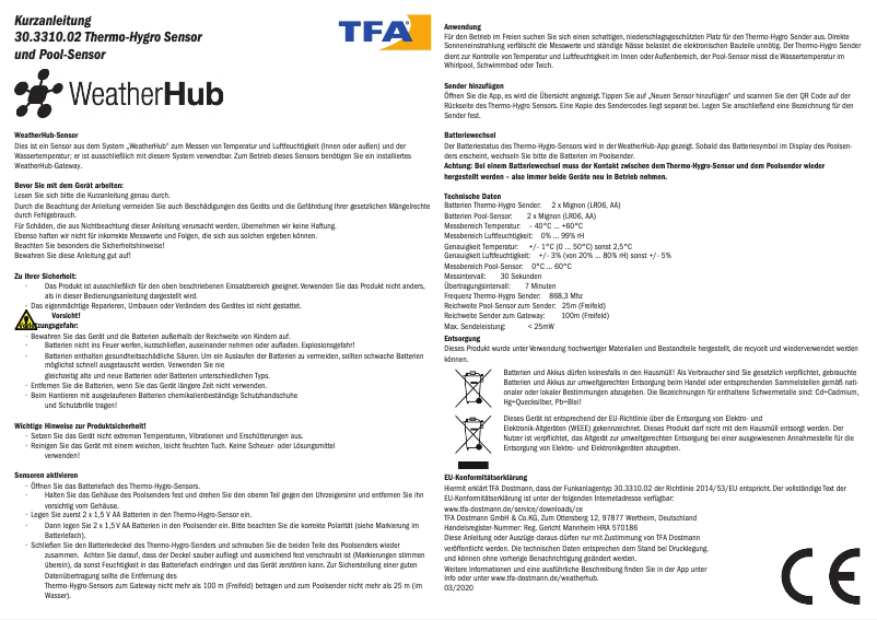 Page 1 de la notice Manuel utilisateur TFA WeatherHub 30.3310.02