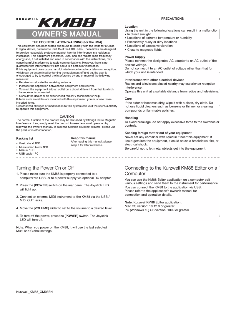 Image de la première page du manuel de l'appareil KM88