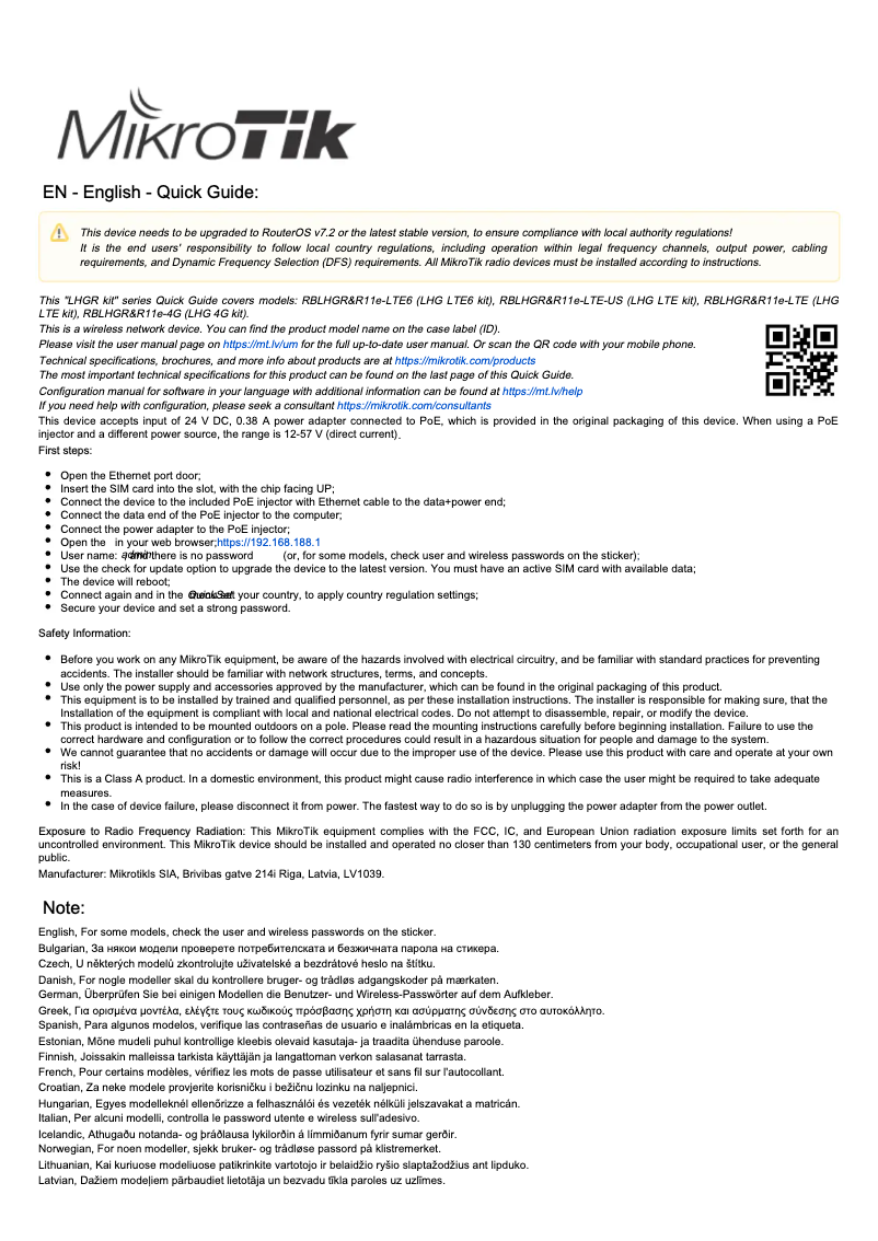 Page n°1 - Manuel utilisateur Mikrotik LHG LTE6 kit