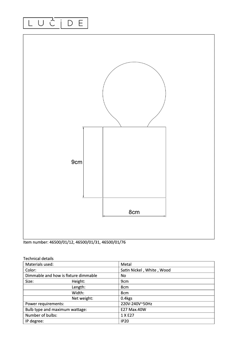 Page 1 de la notice Manuel utilisateur Lucide Pablo 46500/01/12