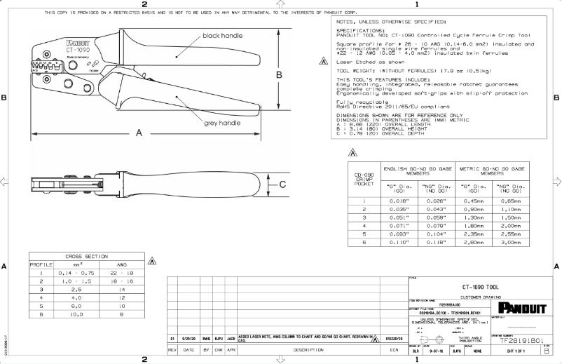 Page 1 de la notice Dessin technique Panduit CT-1090