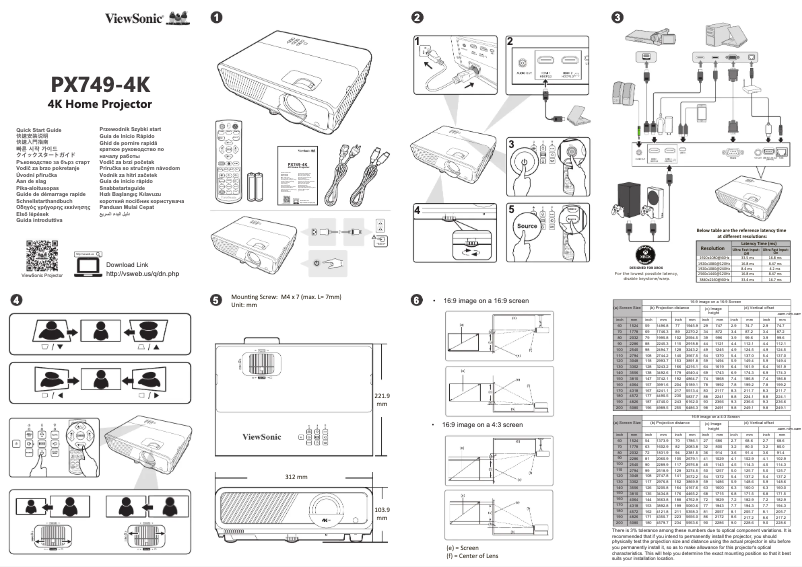 Page n°1 - Guide de démarrage rapide Viewsonic PX749-4K