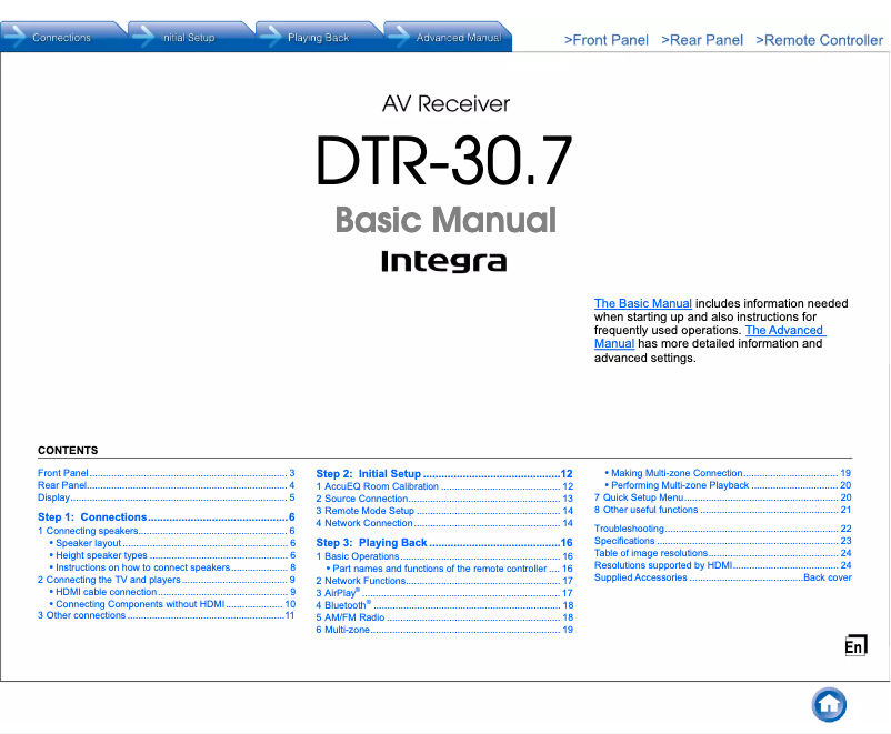 Page 1 de la notice Manuel utilisateur Integra DTR-30.7