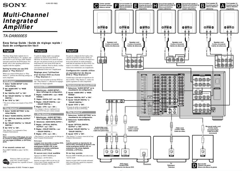 Page n°1 - Guide d'installation Sony TA-DA9000ES
