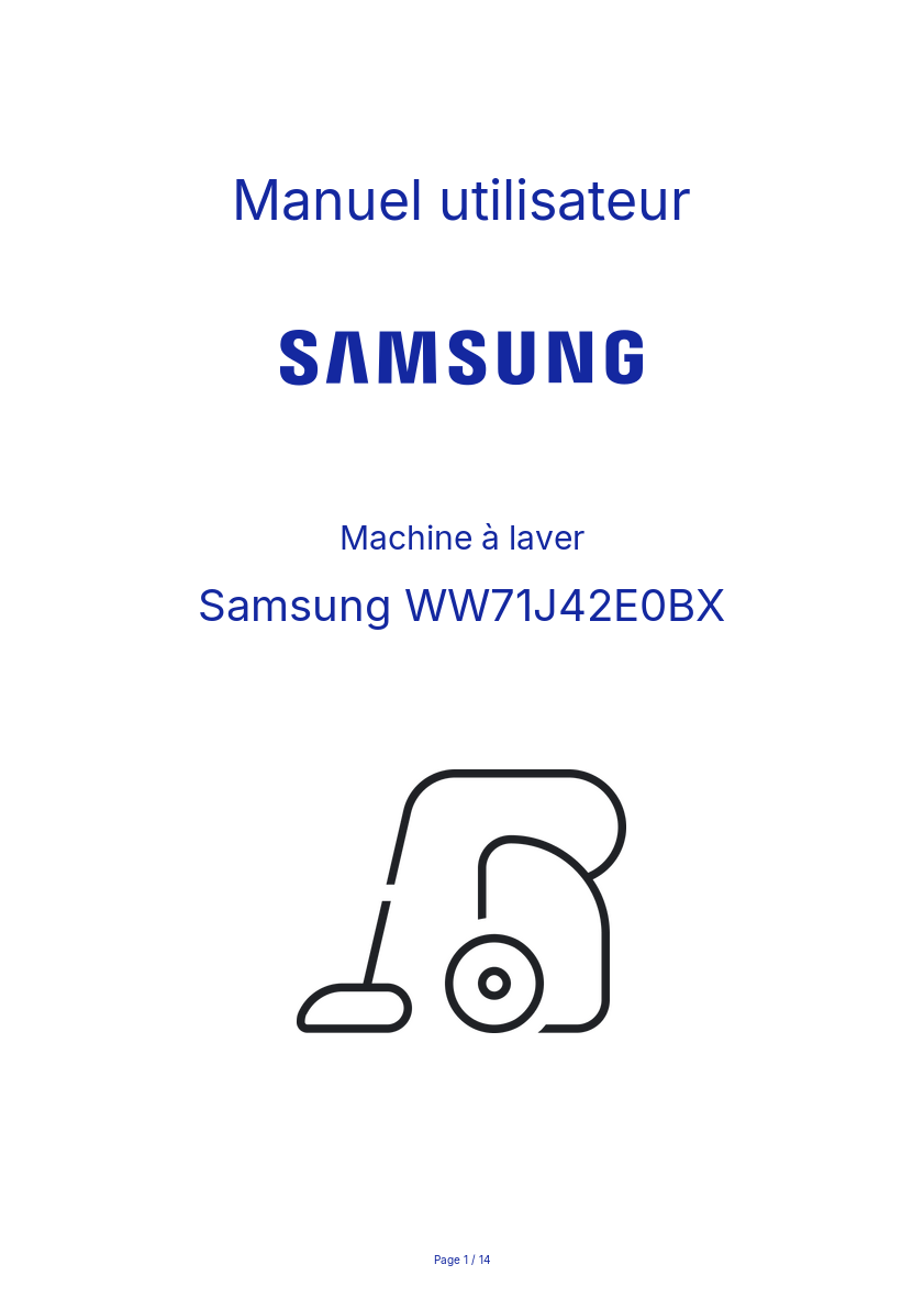 Page n°1 - Manuel utilisateur Samsung WW71J42E0BX