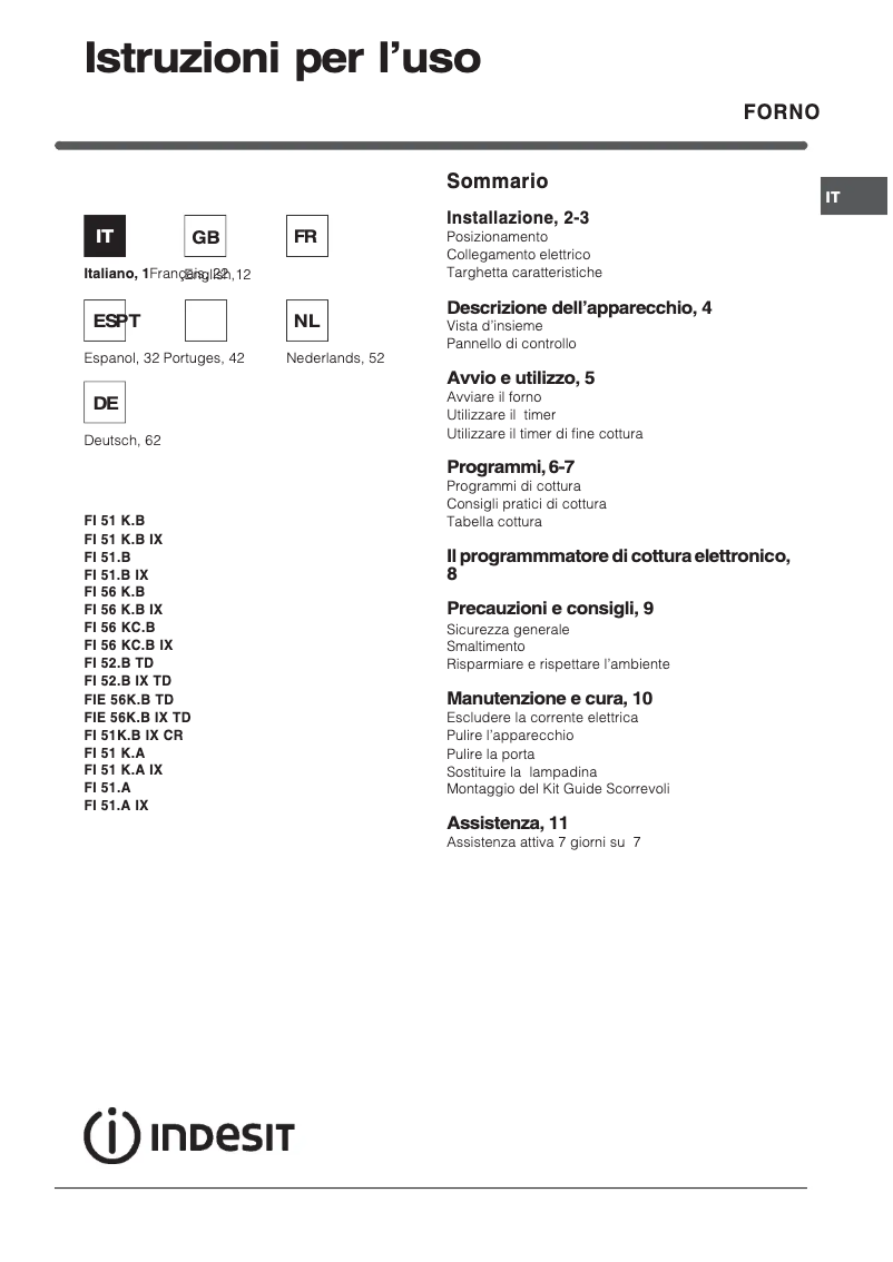 Page n°1 - Manuel utilisateur Indesit FI 51.A (BK)