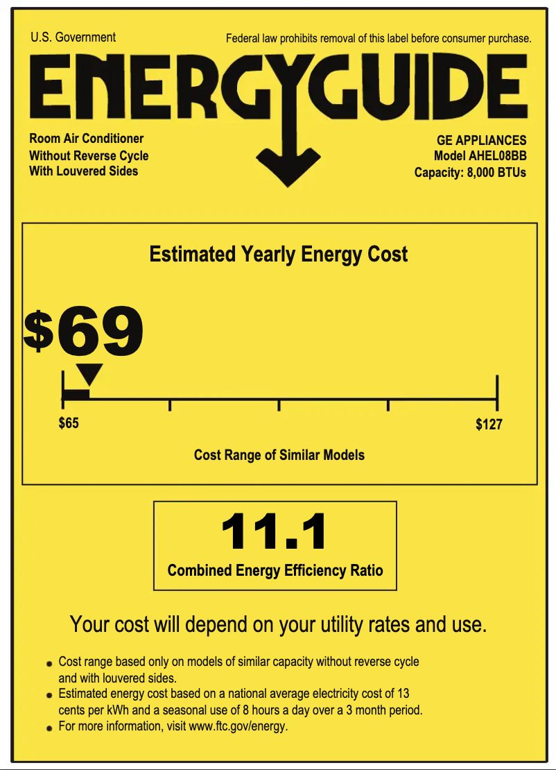 Page 1 de la notice Label énergétique GE AHEL08BB