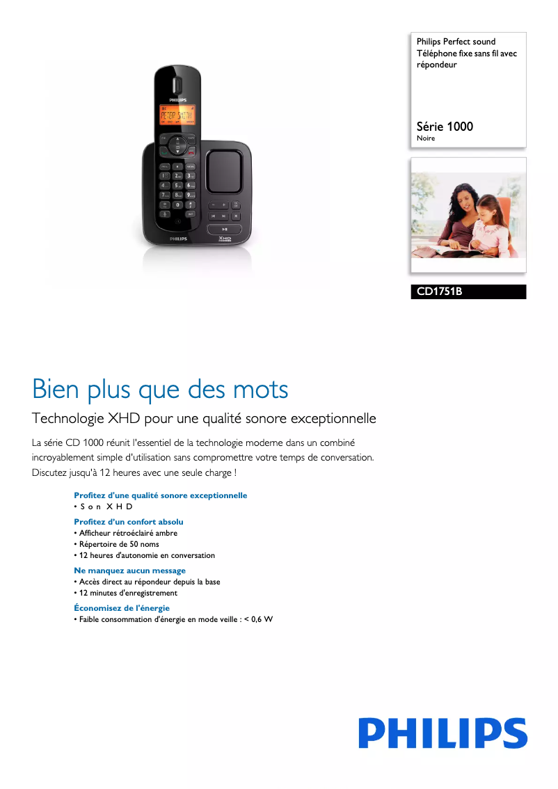 Page 1 de la notice Fiche technique Philips Perfect sound CD1751B