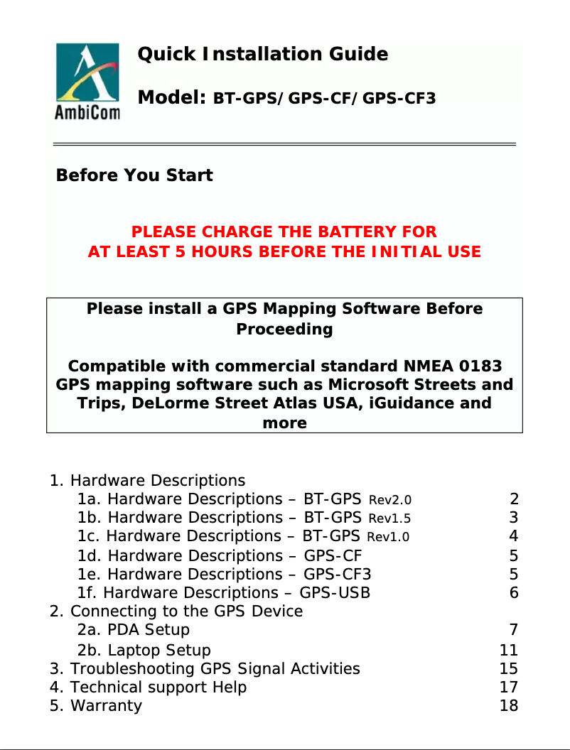 Image de la première page du manuel de l'appareil GPS-USB