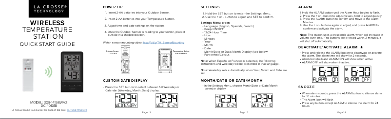 Página 1 del manual Guía de inicio rápido La Crosse Technology 308-1415BWV2