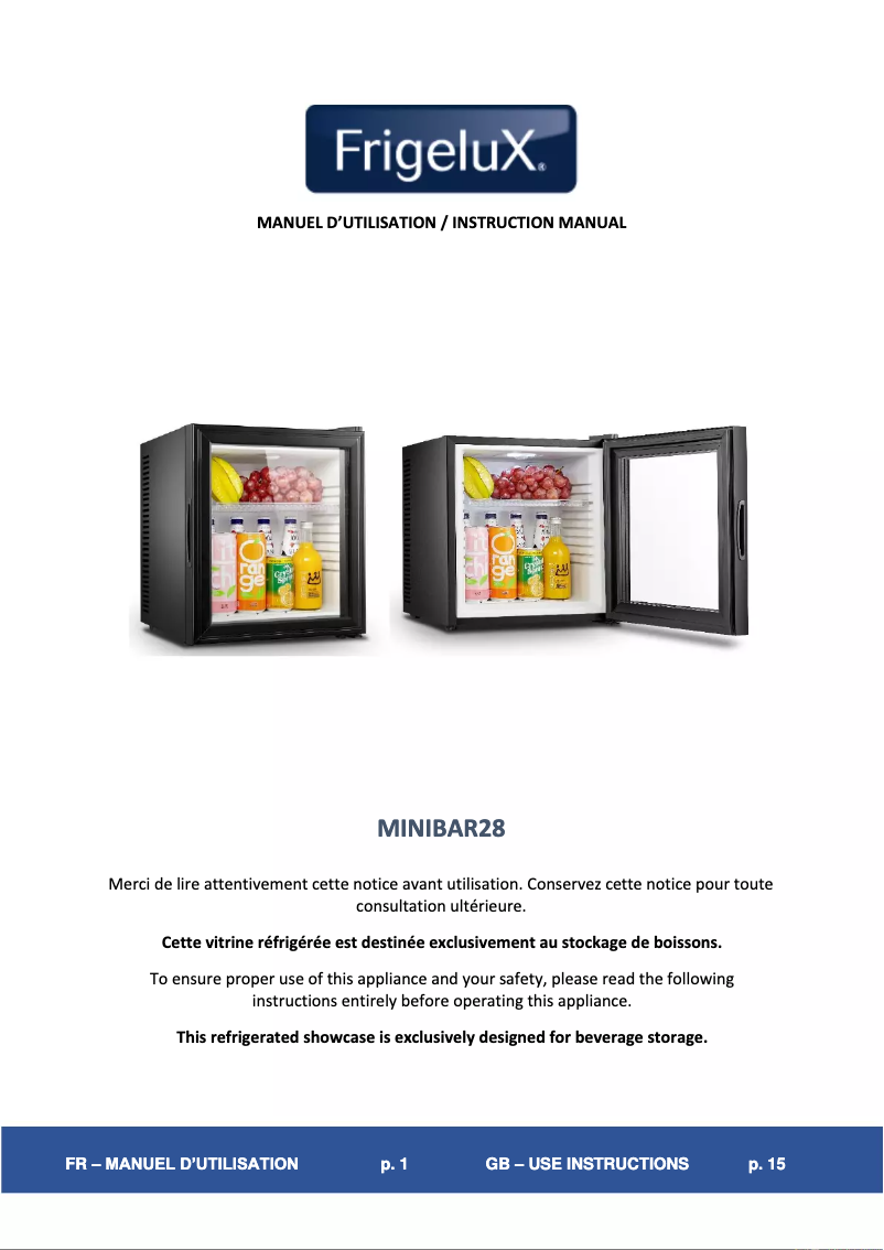 Page n°1 - Manuel utilisateur FrigeluX MINIBAR28