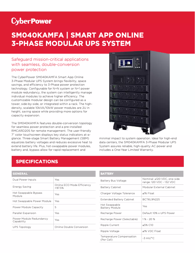 Page 1 de la notice Fiche technique CyberPower SM040KAMFA