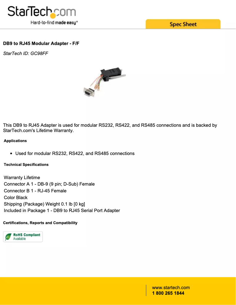 Page 1 de la notice Brochure StarTech.com GC98FF