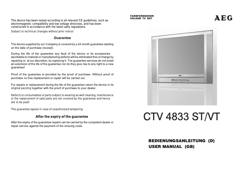 Imagen de la primera página del manual del dispositivo CTV 4833
