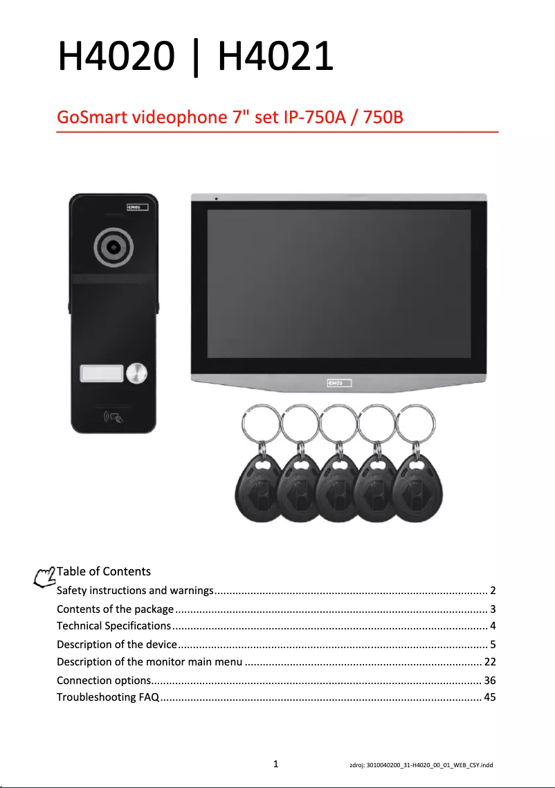 Page 1 de la notice Manuel utilisateur Emos H4020