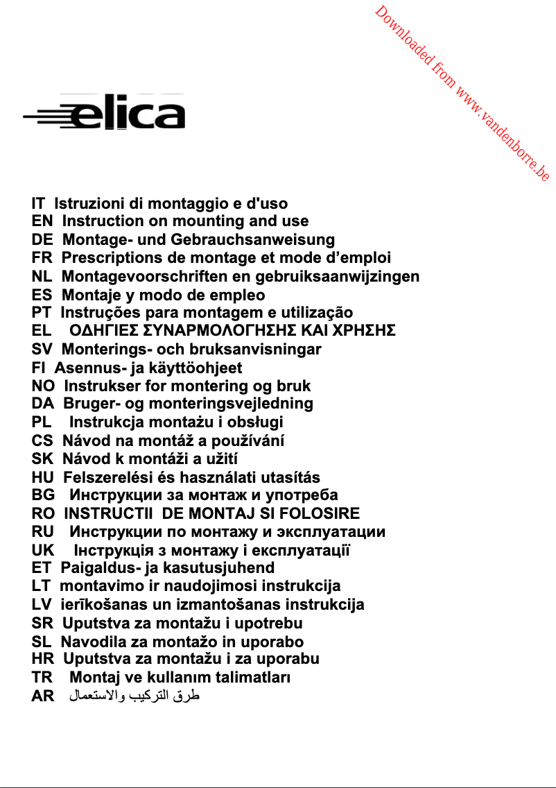 Page 1 de la notice Manuel utilisateur Elica TWIN