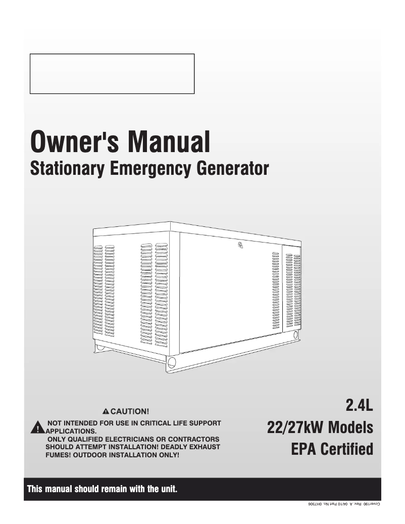 Page n°1 - Manuel utilisateur Generac QT02724ANAXR