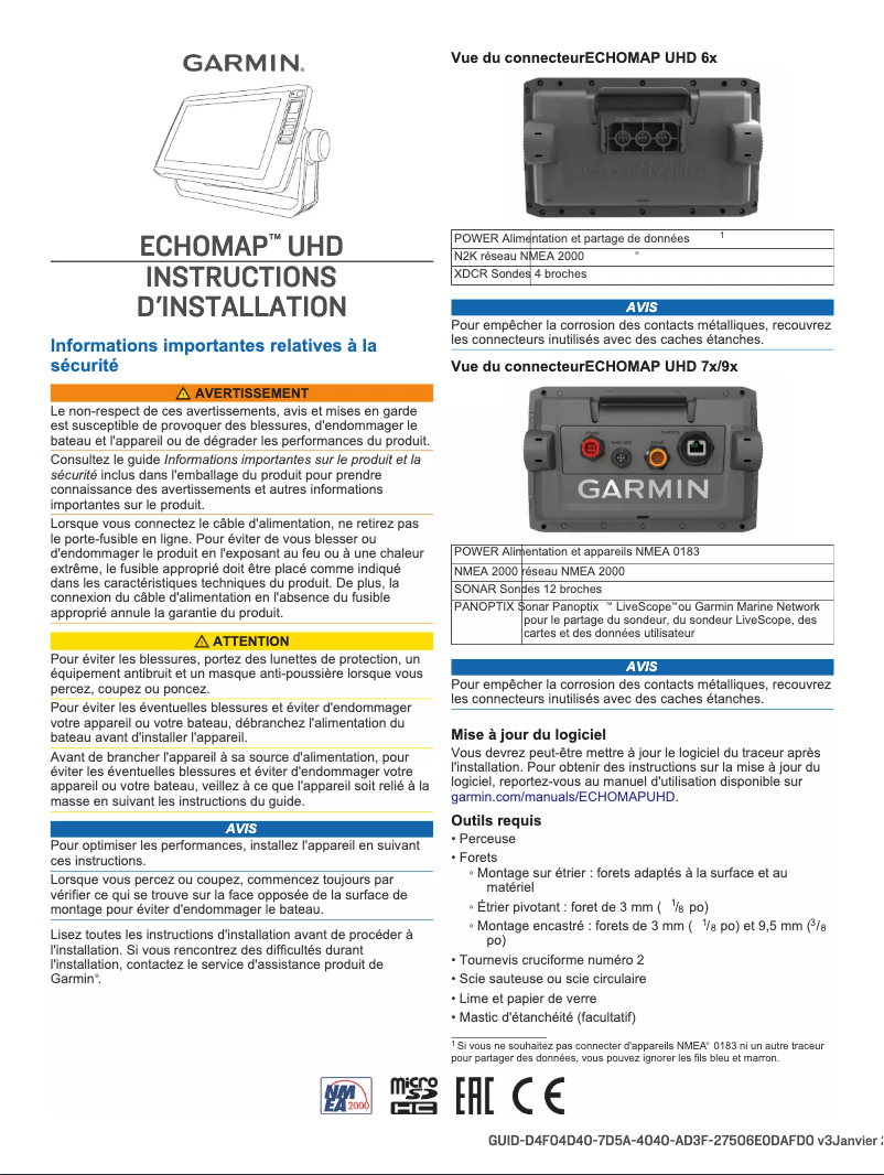 Page 1 de la notice Guide d'installation Garmin ECHOMAP UHD 72cv