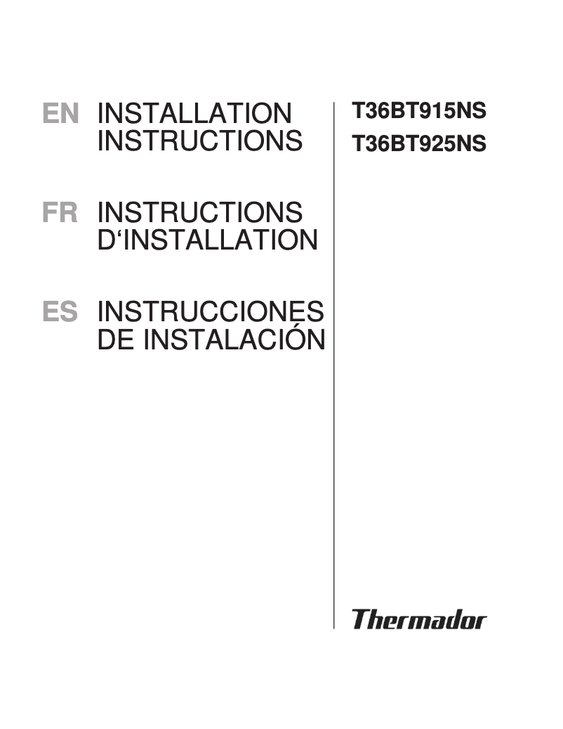 Page n°1 - Guide d'installation Thermador T36BT925NS