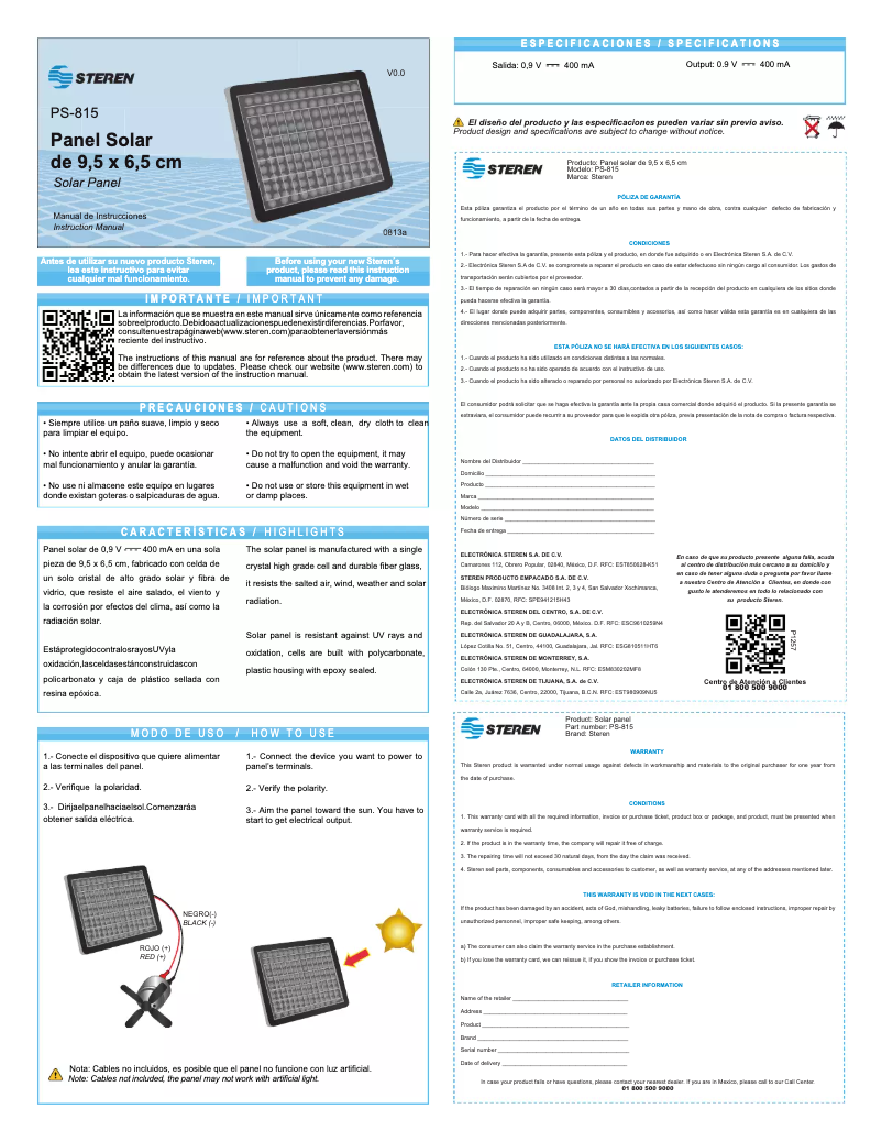 Page n°1 - Manuel utilisateur Steren PS-815