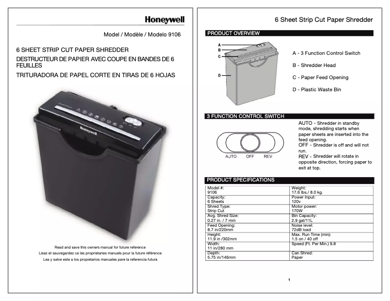 Page n°1 - Manuel utilisateur Honeywell 9106