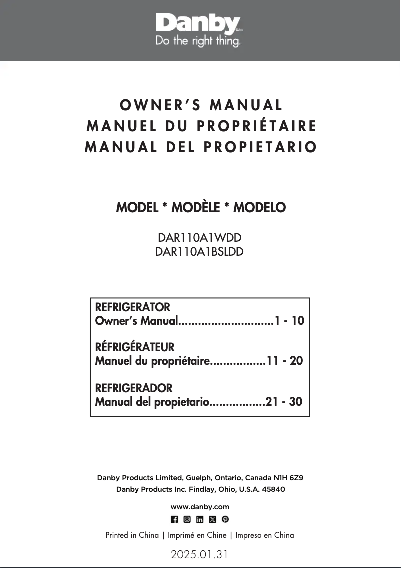 Página 1 del manual Manual de usuario Danby DAR110A1WDD